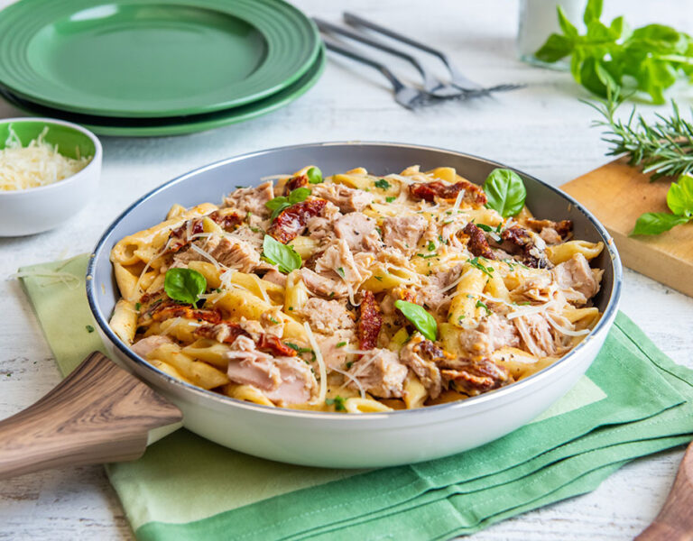 Garlic & Tuscan Herb Tuna Penne Pasta In Creamy SunDried Tomato Sauce